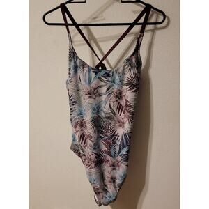hurley swimsuit size Xlarge one piece bikini tropical print back open
